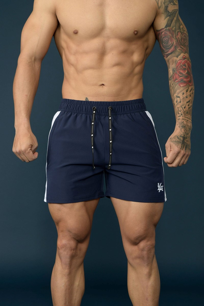 YoungLA 101 Bodybuilding Kort Shorts Navy/White | 4539017-TE