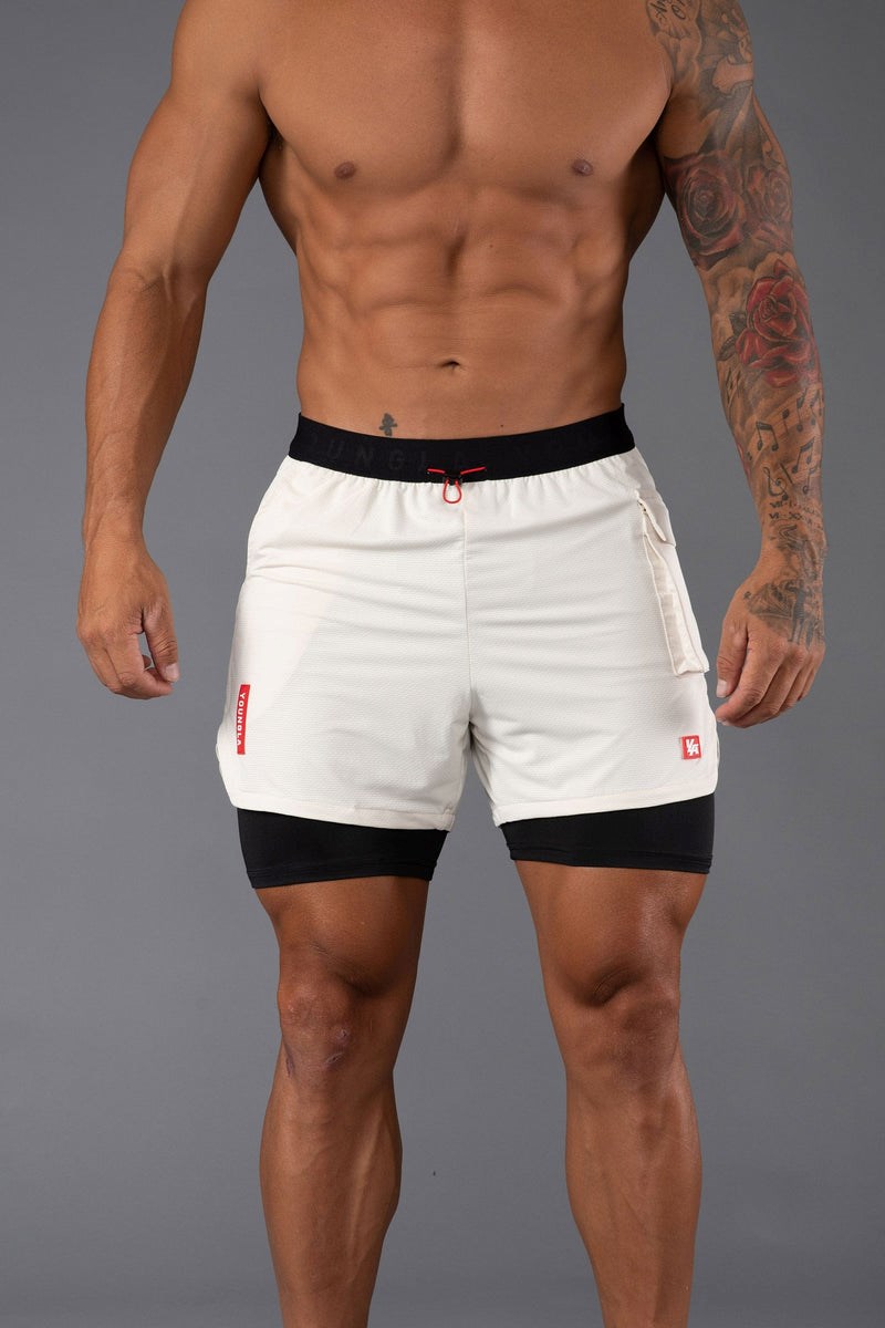 YoungLA 121 Performance Line Compression Shorts Off-White | 6482539-PR