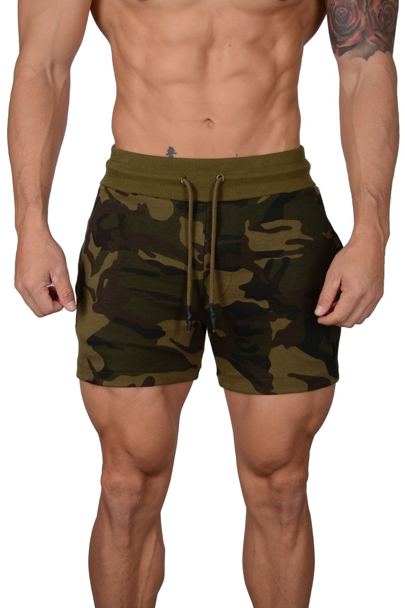 YoungLA 126 Interlock Shorts Camo Groen | 4837521-FH