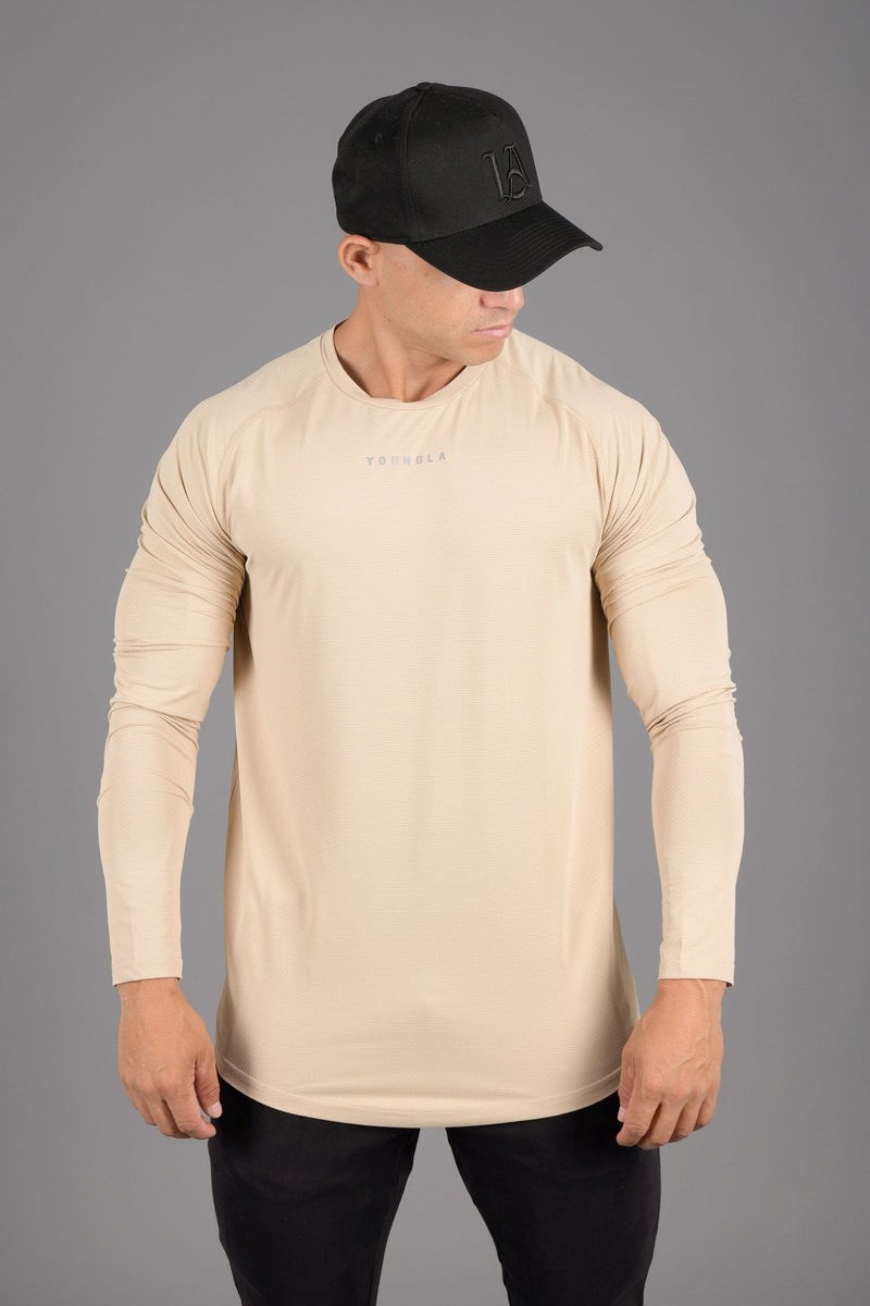 YoungLA 441 Performance Line Longsleeve Shirts Beige | 7592086-BW