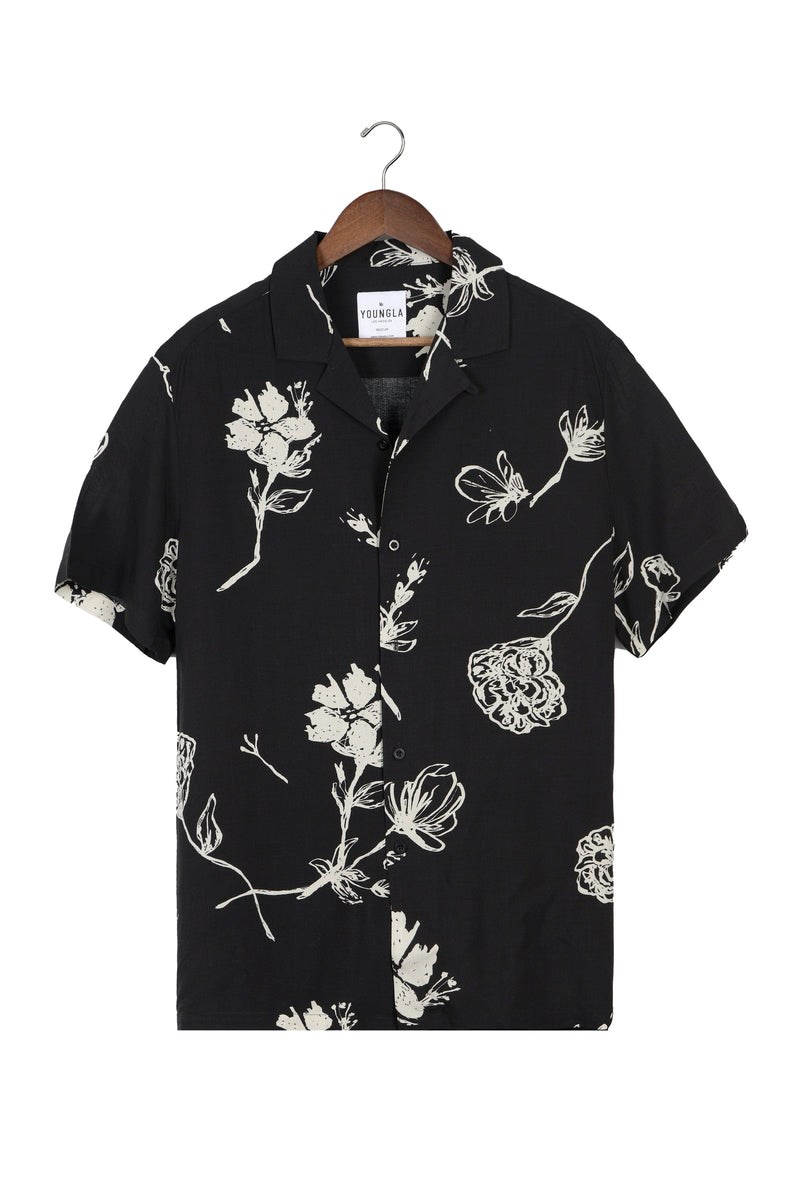 YoungLA 445 Cabo Vibez Shirts Printed Midnight Blossom | 3275104-SR