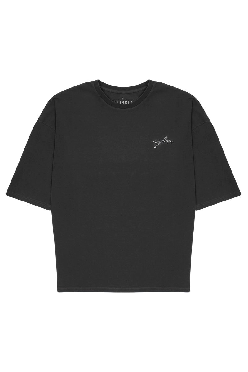 YoungLA 464 Skyline Super Sized Tees Zwart Lichtturkoois | 2610587-DJ