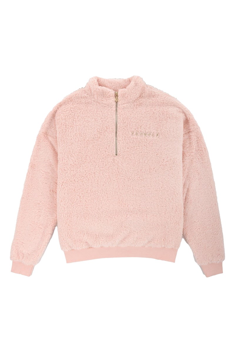 YoungLA 505 Quarter Zip Teddy Fleece Pale Mauve | 8073652-JO