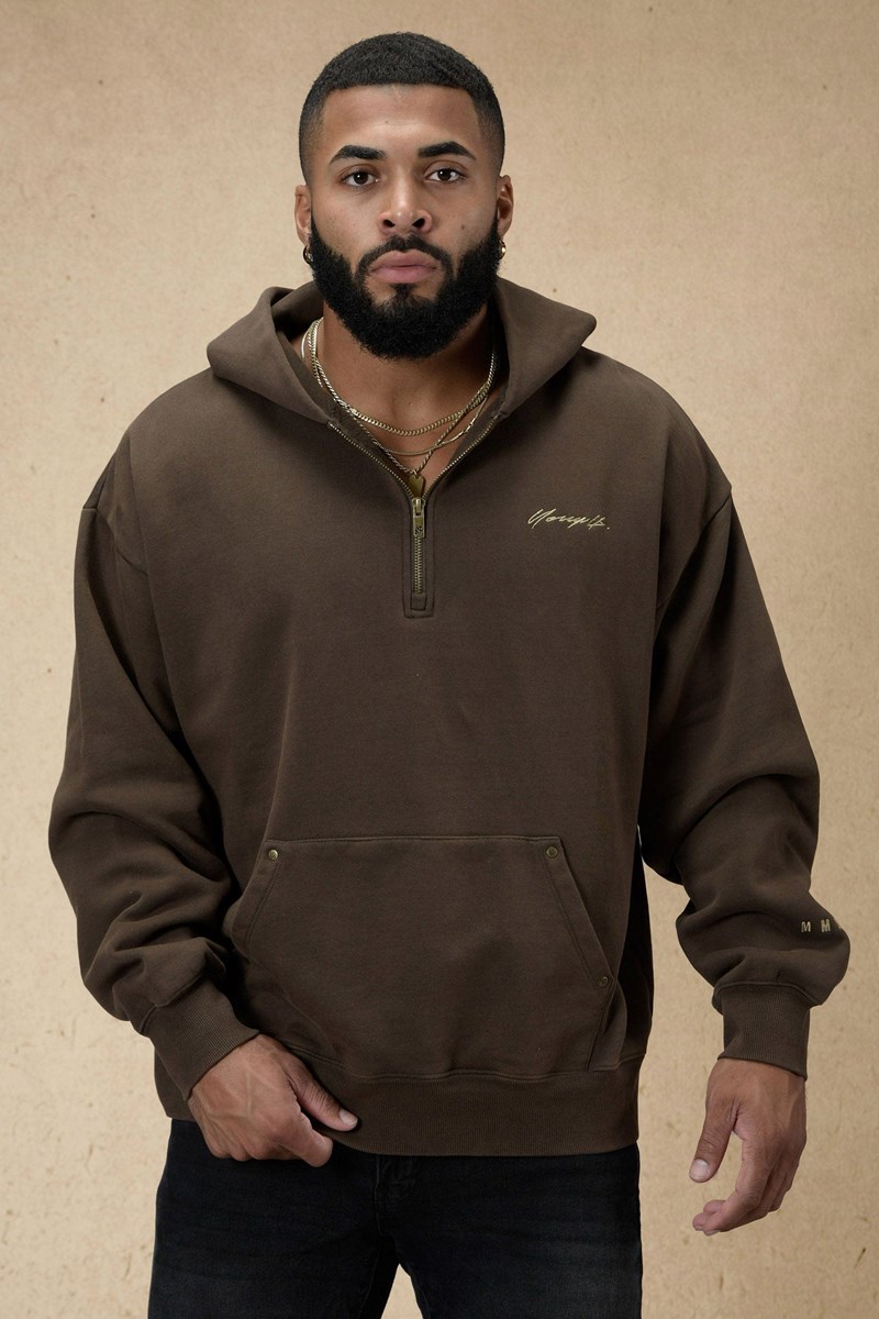 YoungLA 509 Rivet Quarter Zip Hoodie Bruin Lichtturkoois | 3158764-AP