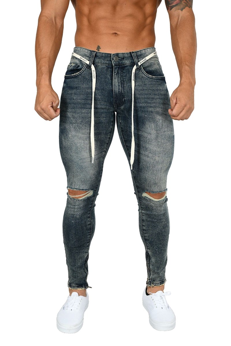 YoungLA 605 DISTRESSED DENIM JEANS Blauw | 2307914-ZC