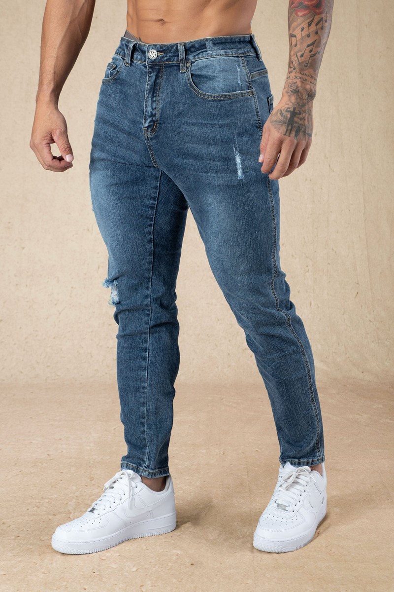 YoungLA 607 Tailored Slim Fit Jeans Blauw Lichtturkoois | 1750369-WX