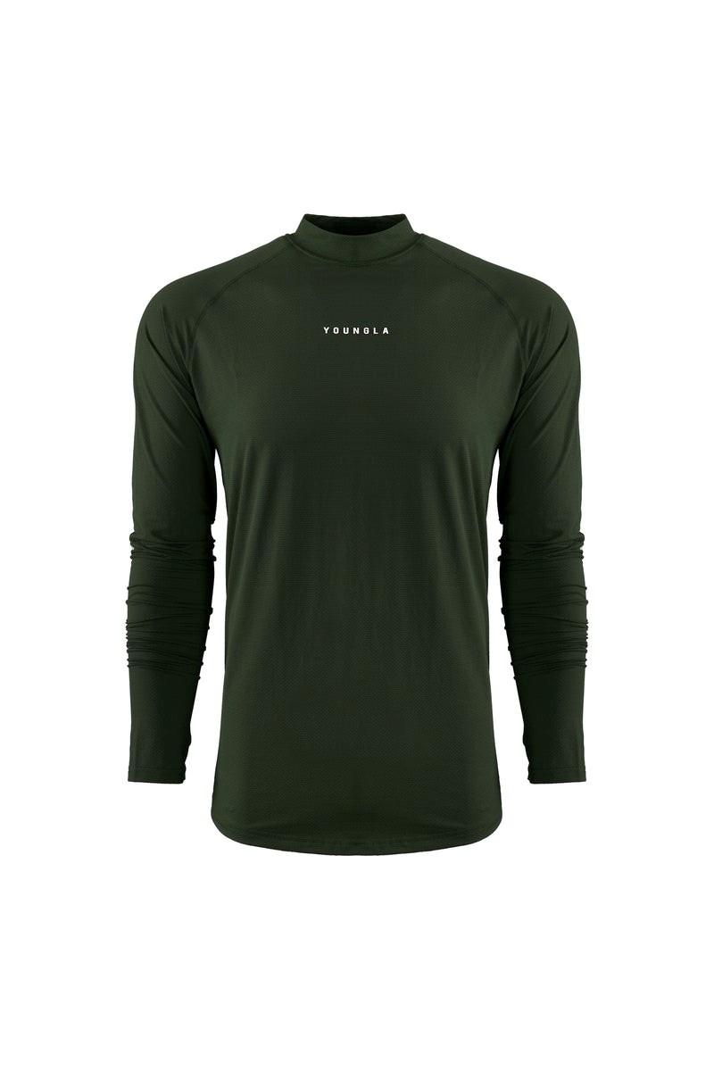 YoungLA 808 High Neck Compression Shirt Olijfgroen | 8913672-UB