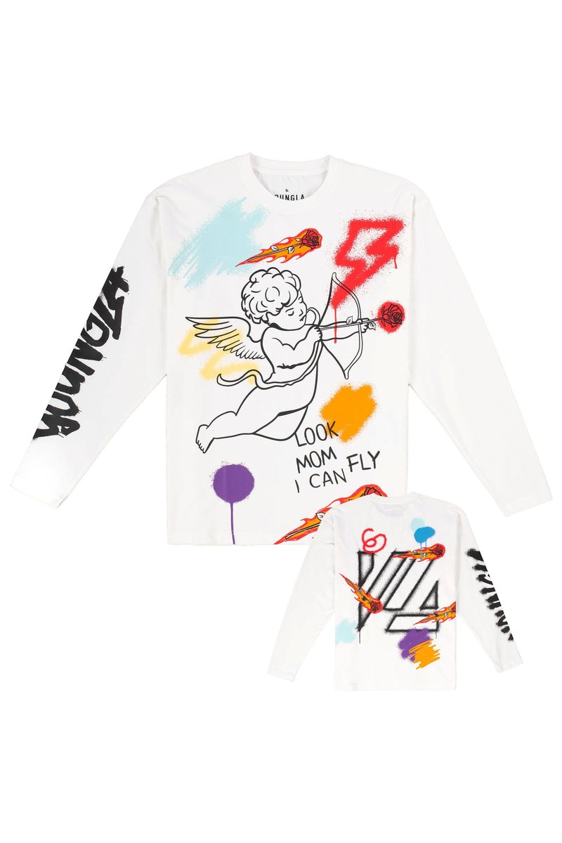 YoungLA 818 Printed Rechtdoor Cut Long Sleeves Wit | 3729810-WY