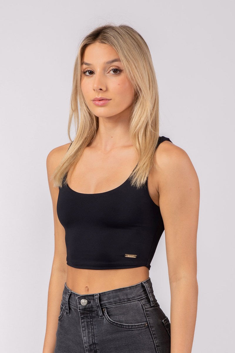 YoungLA W304 Scoop Neck Crop Tank Zwart | 8143290-CM