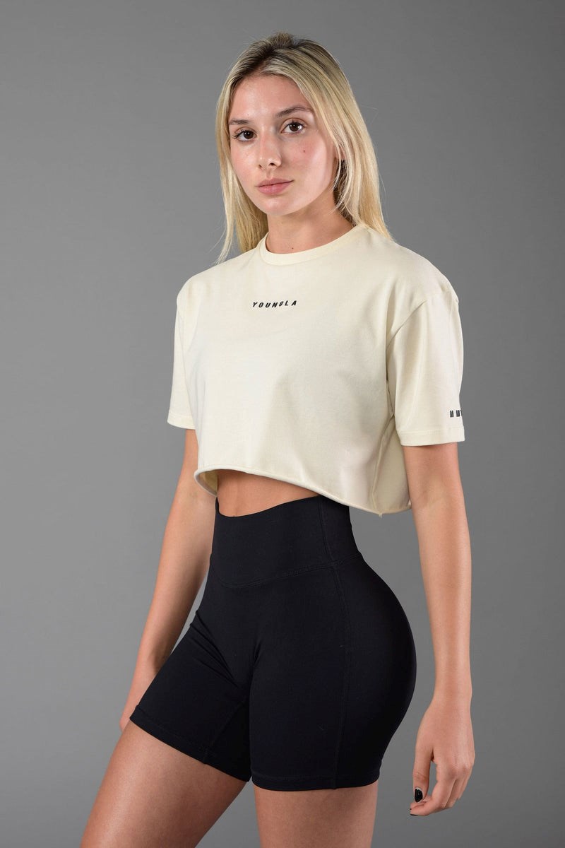 YoungLA W403 Established Cropped T-shirt Cold Foam | 4892370-WY