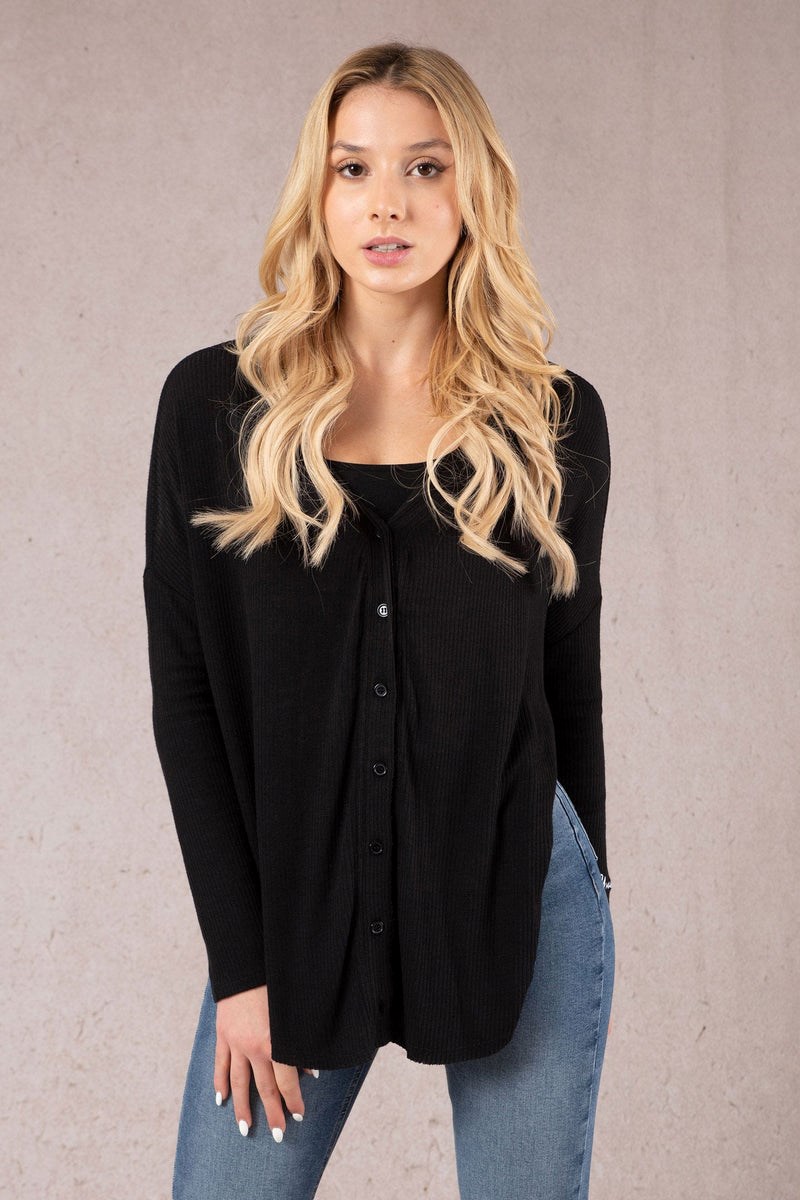 YoungLA W415 Café Cardigan Zwart | 7349512-FA