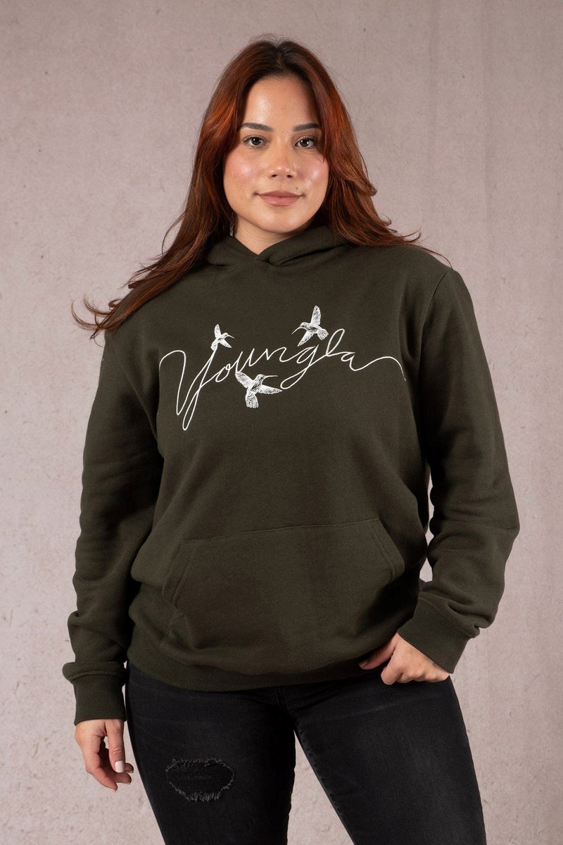 YoungLA W509 Hummingbird Oversized Hoodie Donkerolijfgroen | 7598430-AG