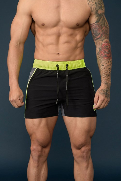 YoungLA 101 Bodybuilding Kort Shorts Black/Neon | 0196534-AE