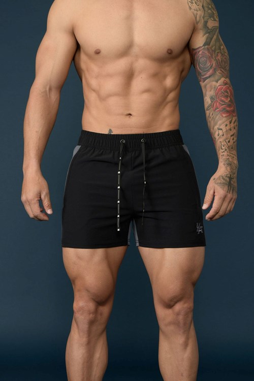 YoungLA 101 Bodybuilding Kort Shorts Black/Gray | 2098573-TW