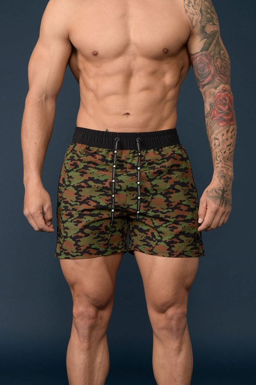 YoungLA 101 Bodybuilding Kort Shorts Camo Groen | 5643910-OA