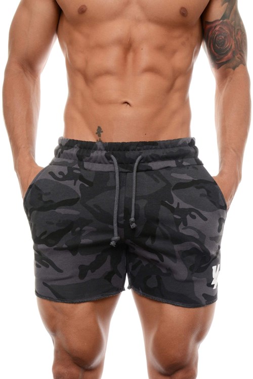 YoungLA 102 Bodybuilding French Terry Shorts Camo Zwart | 7894610-UP