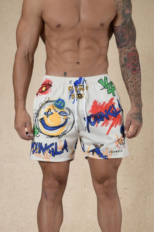 YoungLA 125 Graffiti Shorts Off-White Smile | 2598370-WU