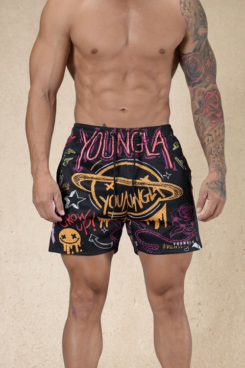 YoungLA 125 Graffiti Shorts Zwart | 0823541-GW