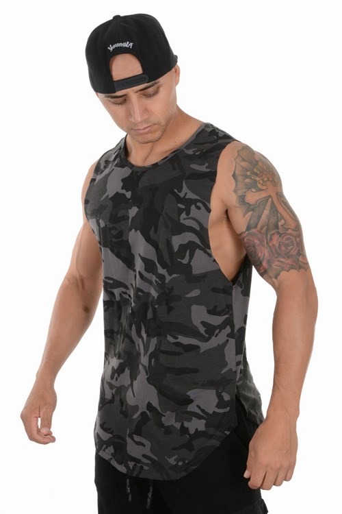 YoungLA 308 Muscle Tanks Camo Zwart | 3179542-YL