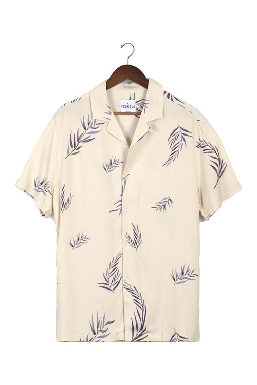 YoungLA 445 Cabo Vibez Shirts Printed Buttermilk Leaves | 3198206-XP