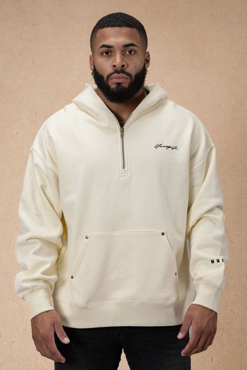 YoungLA 509 Rivet Quarter Zip Hoodie Off-White | 6281703-SC