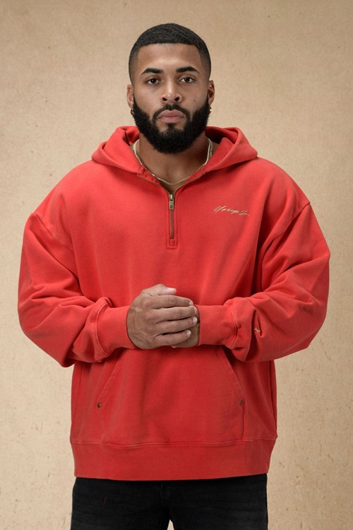 YoungLA 509 Rivet Quarter Zip Hoodie Rood | 2146875-KA