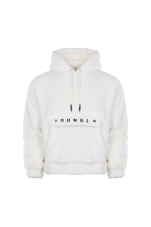 YoungLA 538 Kangaroo Teddy Fleece Hoodies Off-White | 0194382-UO