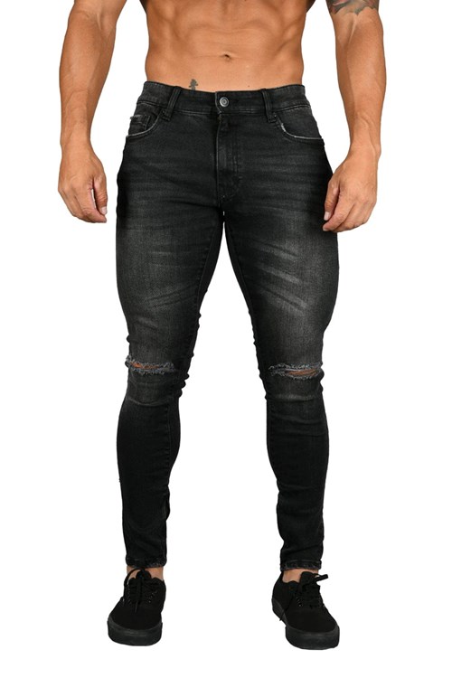 YoungLA 605 DISTRESSED DENIM JEANS Zwart Lichtturkoois | 2370845-AY