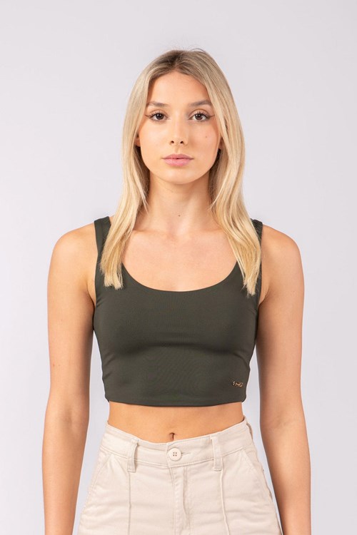 YoungLA W304 Scoop Neck Crop Tank Donkerolijfgroen | 4065829-VR