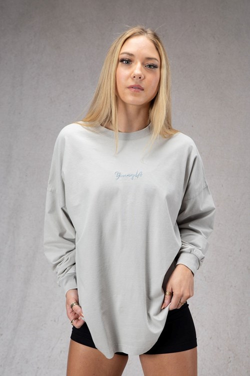 YoungLA W416 Retro Long Sleeve Lichtgrijs Lichtturkoois | 4095712-LA