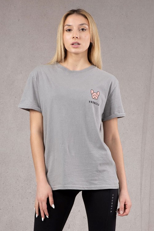 YoungLA W417 Iggy Oversized Tee Lichtgrijs Lichtturkoois | 5169378-RA