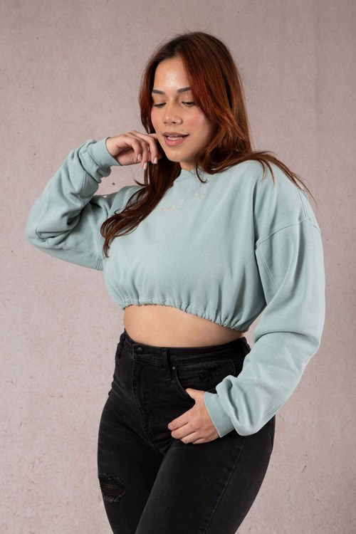 YoungLA W507 Scrunch Cropped Sweatshirt Mintgroen Lichtturkoois | 4257018-YZ